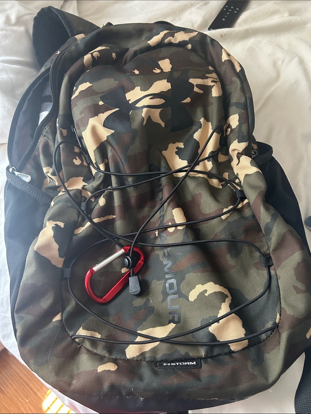 Under Armour Camo Phone Holster Clip with Red Carabiner